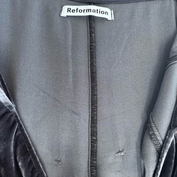 Reformation Ariana Dark Gray Silk Blend Velvet High Slit Slip Dress - Picture 11 of 11